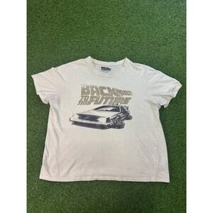 Back to the Future DeLorean Graphic T-Shirt Mens Large Beige Short Sleeve Tee